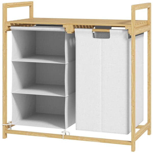 Rootz vaskeri kurv med taske - stofskuffe - bambusarrangør - Forbedret sortering - 70x36x70 cm hvid og brun