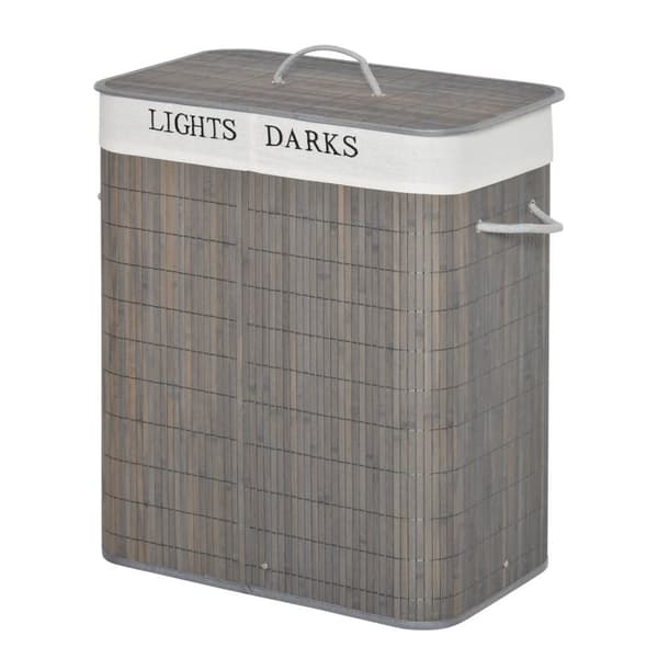 Rootz 100L Tvättkorg - Tvätt Hamper - Klädsorterare - Washable Bag - 52x32x63cm - Bambu, polyester, bomull, metall - grå
