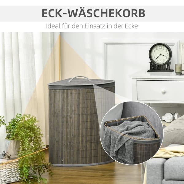 Rootz 55L -pesulakori - Pesulan lajittelija - Vaatteet Haittaa - Irrotettava laukku - 38x38x57cm - bambukehys, harmaa