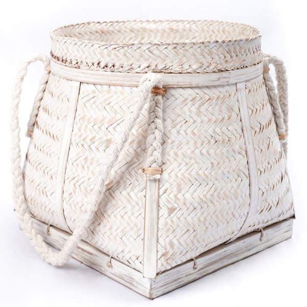 Rootz White Basket BIKU | Växtkorg | Tvättkorg | Stor Boho förvaringskorg rund gjord av bambu