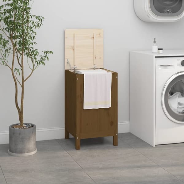 Tvättkorg honungsbrun 44x44x76 cm massiv furu