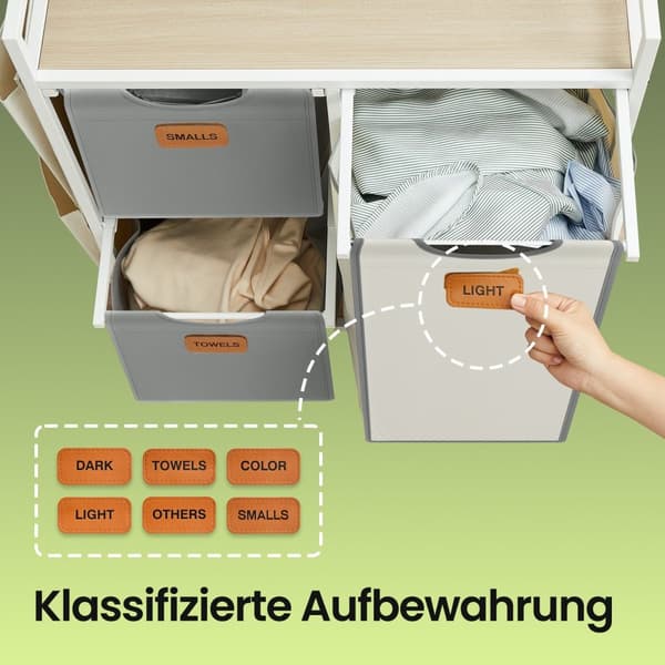 Tvättkorg - 3 fack - Natural Beige - Pigeon Grey - Cream White