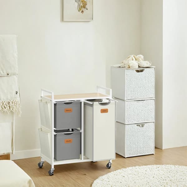 Tvättkorg - 3 fack - Natural Beige - Pigeon Grey - Cream White