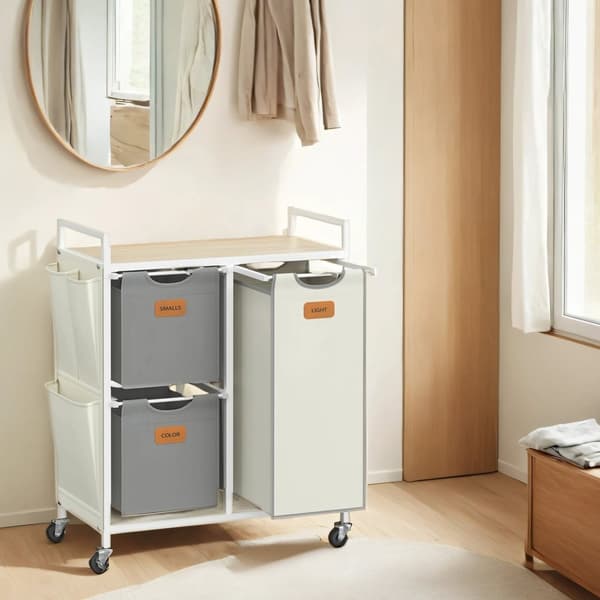 Tvättkorg - 3 fack - Natural Beige - Pigeon Grey - Cream White