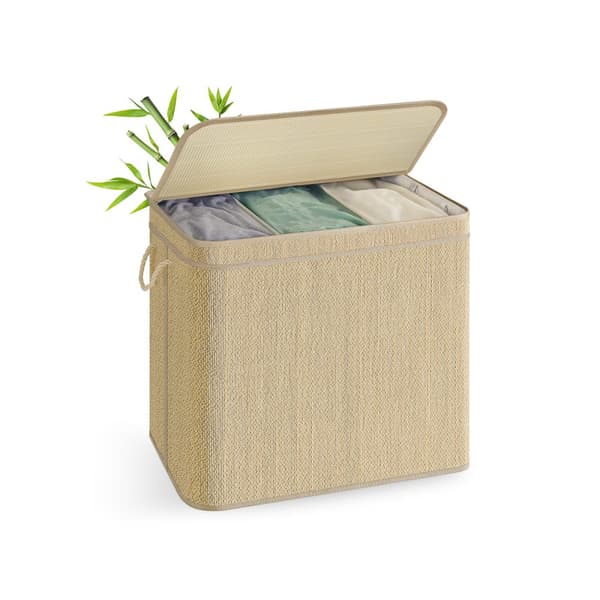 Pesulakori - 170 litraa - bambu - 3 osastoa - kannen kanssa - luonnollinen