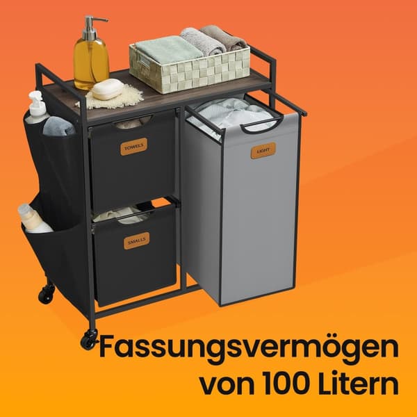 Vaskeri kurv - 3 rum - kastanjebrun - blæk -sort - due grå