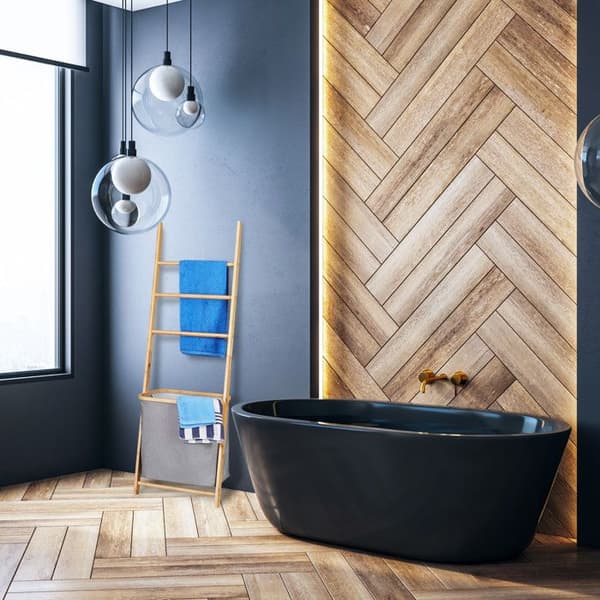 Relaxdays Bamboo Handduksställ Tvättkorg Stege Stege Tvättpåse HxBxD: 139 x 43,5 x 33cm, Naturlig