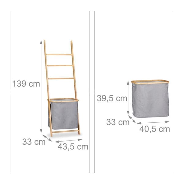 Relaxdays Bamboo Handduksställ Tvättkorg Stege Stege Tvättpåse HxBxD: 139 x 43,5 x 33cm, Naturlig