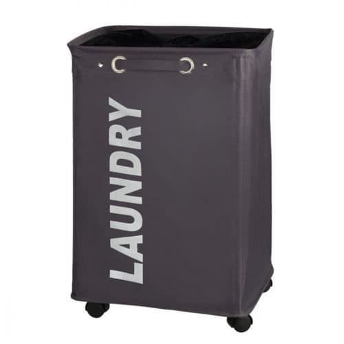 WENKO Tvättkorg Quadro "Laundry", Tvättkorg med hjul och bärhandtag, Kapacitet 79L, Polyester, grå