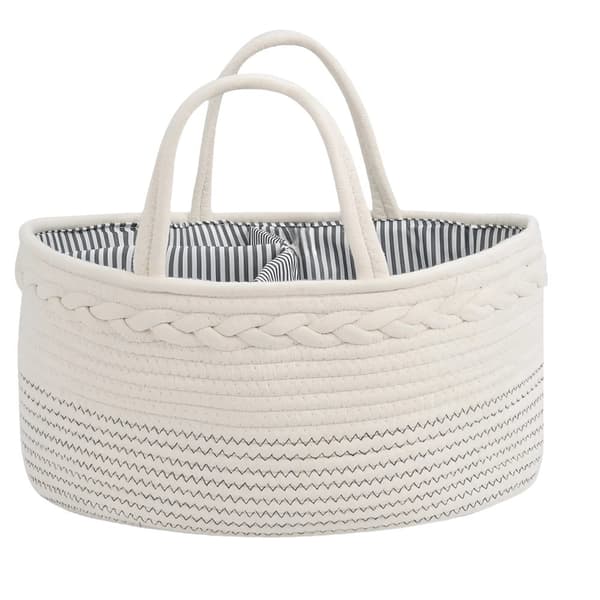 Klassisk Vævet Kurv Caddy Organizer, Bærbar Blekurv, Flere Rum, Oval Form,Hvid
