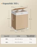 Miniatyrbillede 7 af 7: ROOTZ 100L Vaskeri Kurv - Tøj Hamper - Vaskbakke - 2 rum - Stål & polyester - Naturlig beige/hvid - 46,5 cm x 37,5 cm x 65 cm