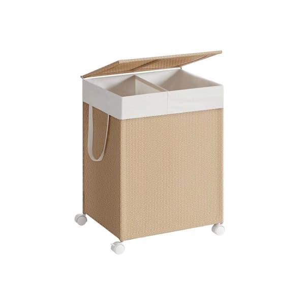 ROOTZ 100L Vaskeri Kurv - Tøj Hamper - Vaskbakke - 2 rum - Stål & polyester - Naturlig beige/hvid - 46,5 cm x 37,5 cm x 65 cm