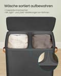 Miniatyrbillede 3 af 6: ROOTZ 170L Vaskeri Kurv - Tøj Hamper - Vaskeri Sorter - Dobbeltrum - 56x40x75cm - Sort - Holdbart polyesterstof