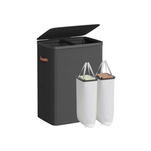 ROOTZ 170L Vaskeri Kurv - Tøj Hamper - Vaskeri Sorter - Dobbeltrum - 56x40x75cm - Sort - Holdbart polyesterstof