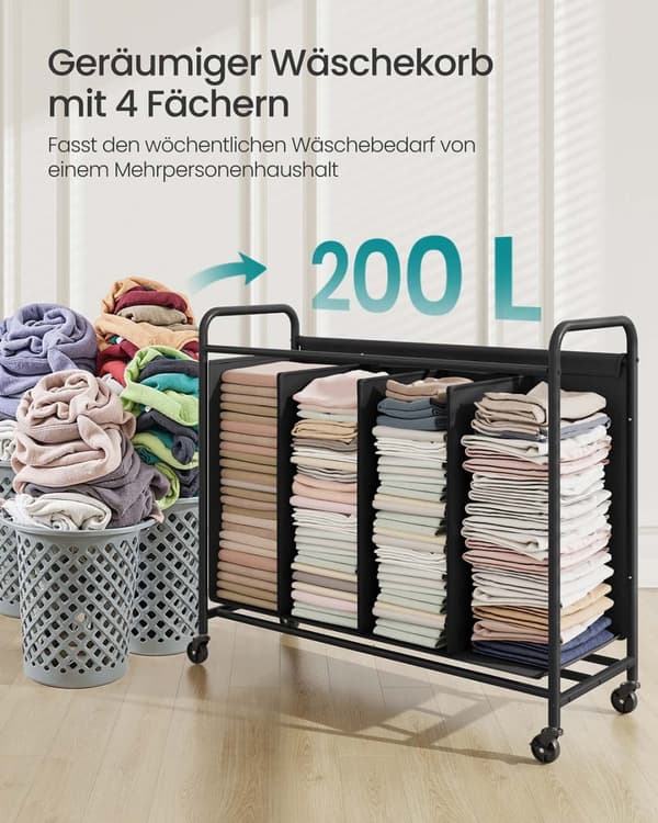 Rootz 200L Rolling Vaskeri Kurv - Hæmmer - Tøjsortering - Stålramme - 79 cm x 40 cm x 91 cm