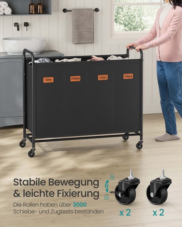 Rootz 200L Rolling Vaskeri Kurv - Hæmmer - Tøjsortering - Stålramme - 79 cm x 40 cm x 91 cm