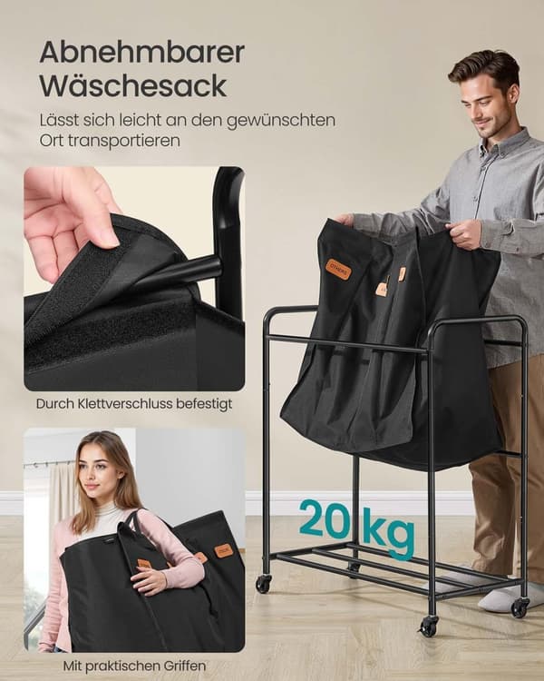 Rootz 200L Rolling Vaskeri Kurv - Hæmmer - Tøjsortering - Stålramme - 79 cm x 40 cm x 91 cm