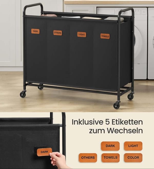 Rootz 200L Rolling Vaskeri Kurv - Hæmmer - Tøjsortering - Stålramme - 79 cm x 40 cm x 91 cm