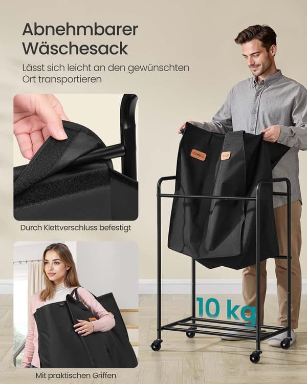 Rootz vaskeri kurv - hæmmer - tøjsortering - 2 rum - rullende - 140L kapacitet - 59 cm x 40 cm x 91 cm