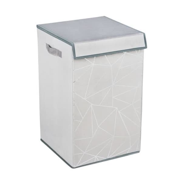 Tvättkorg - WENKO - Sam - Grå sammet - 63 L - Modern geometrisk design