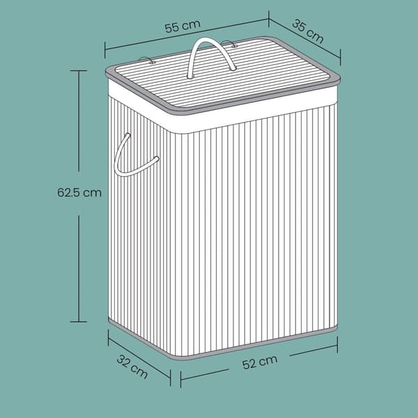 Rootz Bamboo Vaskeri Kurv - Tøj Hamper - Vaskarrangør - Dobbeltrum - 52 cm x 63 cm x 32 cm