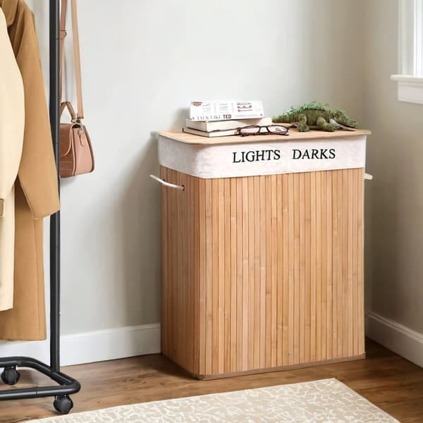 Rootz Bamboo Vaskeri Kurv - Tøj Hamper - Vaskarrangør - Dobbeltrum - 52 cm x 63 cm x 32 cm