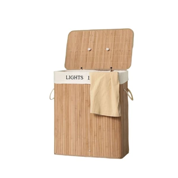 Rootz Bamboo Vaskeri Kurv - Tøj Hamper - Vaskarrangør - Dobbeltrum - 52 cm x 63 cm x 32 cm