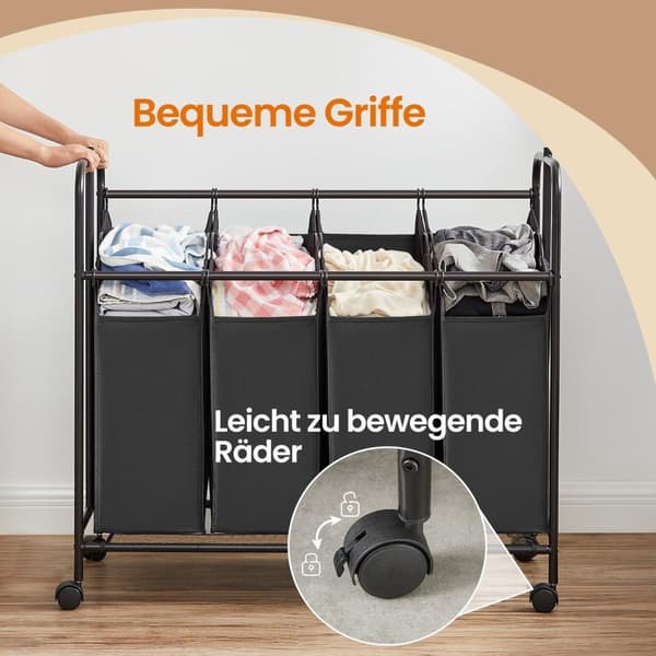Rootz vaskeri kurv 4 rum - vaskeri samler - tøjsortering - organiseret opbevaring - 108 cm x 44 cm x 172 cm