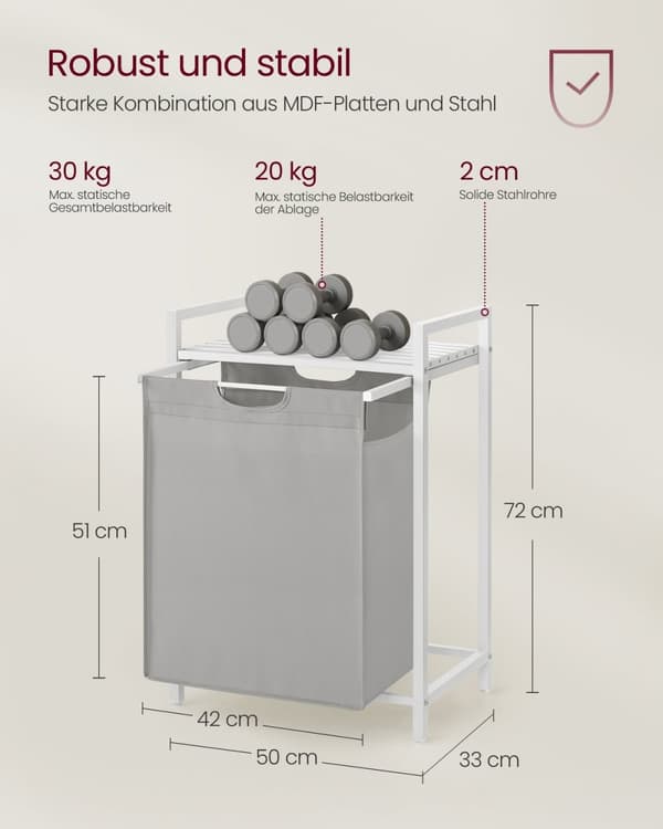 Rootz vaskeri samler med hylde - tøjarrangør - opbevaringskurv - Oxford -væv - 50 cm x 33 cm x 72 cm - Max Load 30 kg