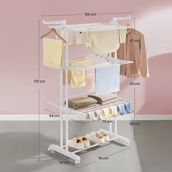 Rootz vaskerat - Stand Dryer - Wing Vaunry Rack - 4 niveauer - Rumbesparende - 63,5 cm x 128 cm x 173 cm
