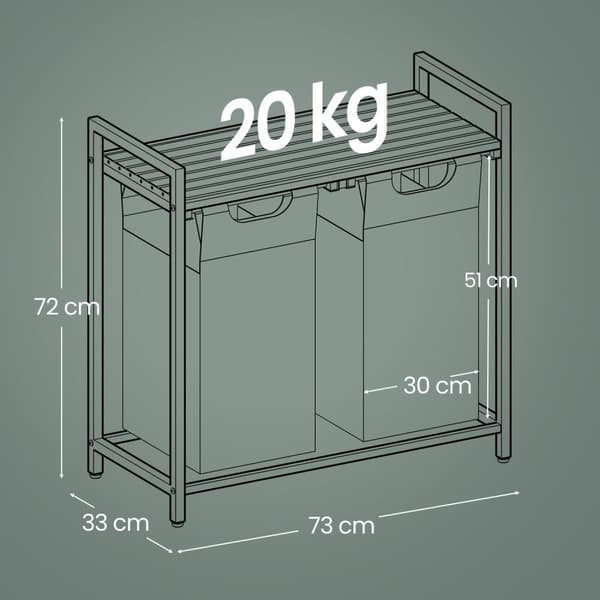 Rootz vaskeri kurv 2 rum - vaskeri samler - vaskeri - pladsbesparende hylde - 73 x 33 x 72 cm