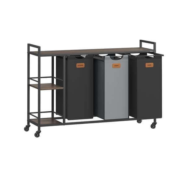 Rootz vaskeri kurv 3 rum - tøjarrangør - rullende sortering - 117 cm x 33 cm x 80,5 cm - Steel & Oxford stof