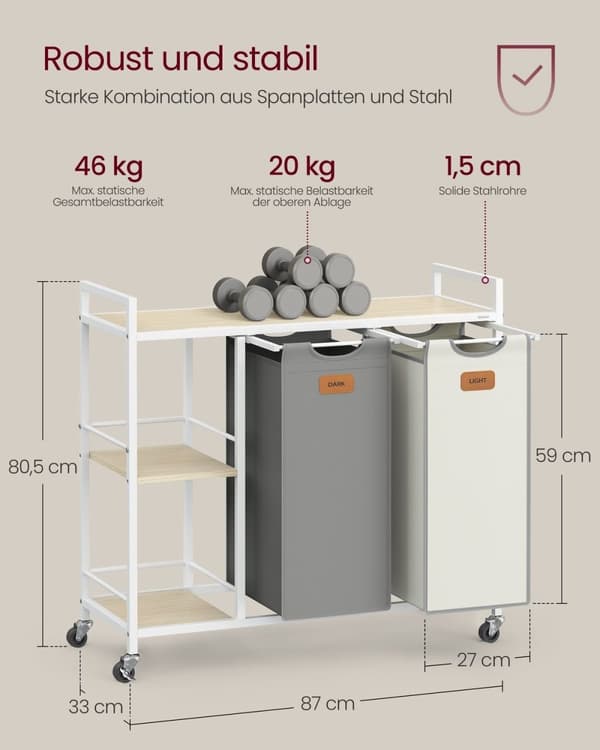 Rootz Lashing Basket - Vaskeri HAMPER - Opbevaringsarrangør - Holdbar stålramme - 87x33x80,5 cm