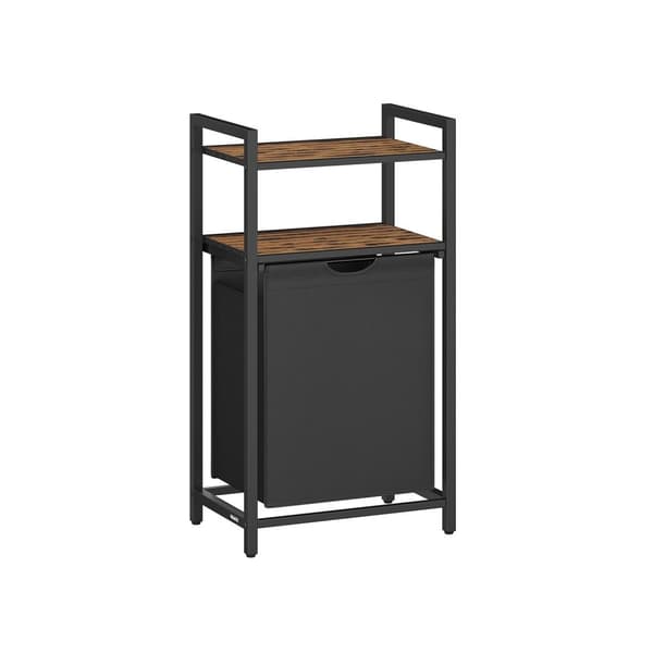 Rootz Tvättkorg med hyllor - Lagringsarrangör - kläder hamper - 65L kapacitet - rymdbesparande design - 50 x 33 x 92 cm vintage brun -svart