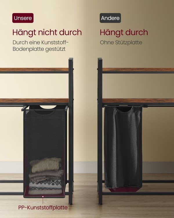 Rootz vaskeri kurv 4 rum - tøjarrangør - opbevaringsenhed - brun -sort - MDF & stål - 115,6 cm x 33 cm x 92 cm