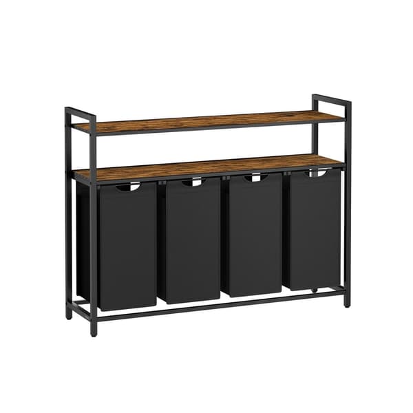 Rootz vaskeri kurv 4 rum - tøjarrangør - opbevaringsenhed - brun -sort - MDF & stål - 115,6 cm x 33 cm x 92 cm