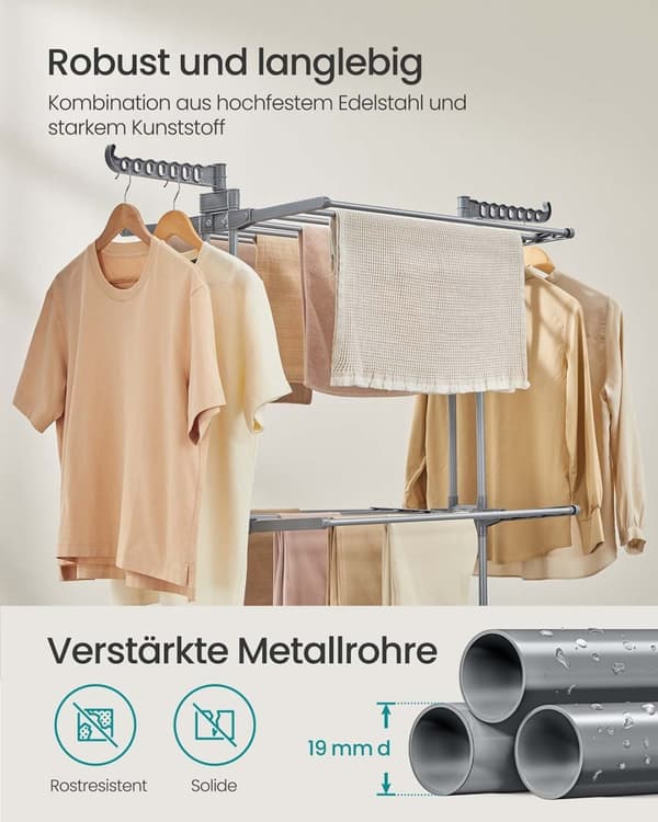 Rootz 4 -niveau vaskeri - Tøjtørringsstativ - Airer - Rumbesparende design - 63,5 x 128 x 148 cm - Grå stål og plastik