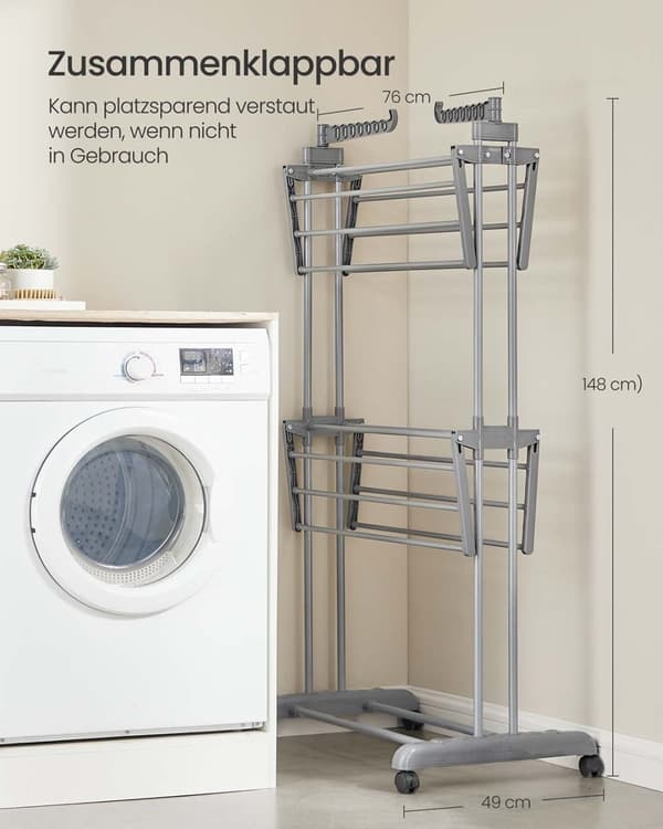 Rootz 4 -niveau vaskeri - Tøjtørringsstativ - Airer - Rumbesparende design - 63,5 x 128 x 148 cm - Grå stål og plastik