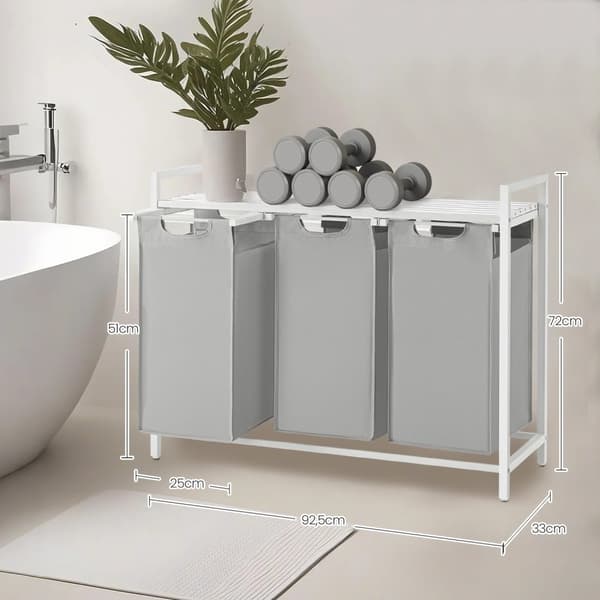 Rootz vaskeri kurv 3 rum - vaskeri samler - vaskeri - organiseret opbevaring - 92,5 cm x 33 cm x 72 cm