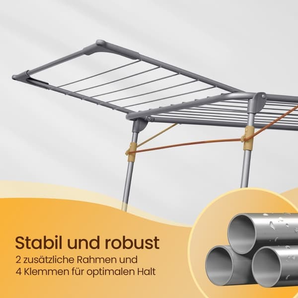 Rootz Wing vaskerat - Parkeringstørrer - Rumbesparende tøj Airer - Foldbart design - Steel & Pp - 56.5x173x96.5cm