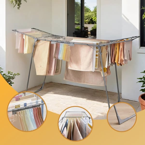 Rootz Wing vaskerat - Parkeringstørrer - Rumbesparende tøj Airer - Foldbart design - Steel & Pp - 56.5x173x96.5cm