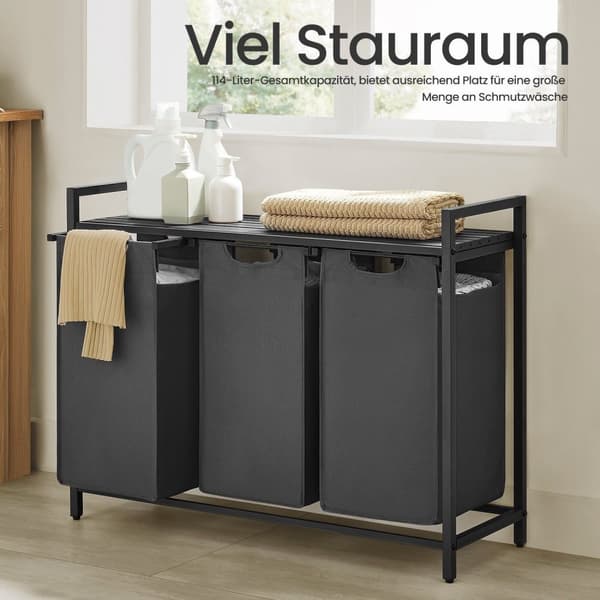 Rootz 3 Rum Vaskeri Kurv - Vaskeri Collector - Vaskeri Boks - 92,5 x 33 x 72 cm - MDF & stål