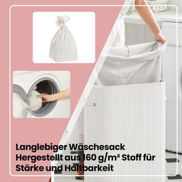 Rootz 72L Bambusvaskeri Basket - Tøjhæmmer - Vaskeri Collector - Miljøvenlig - 40 cm x 30 cm x 60 cm