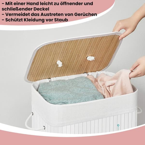 Rootz 72L Bambusvaskeri Basket - Tøjhæmmer - Vaskeri Collector - Miljøvenlig - 40 cm x 30 cm x 60 cm
