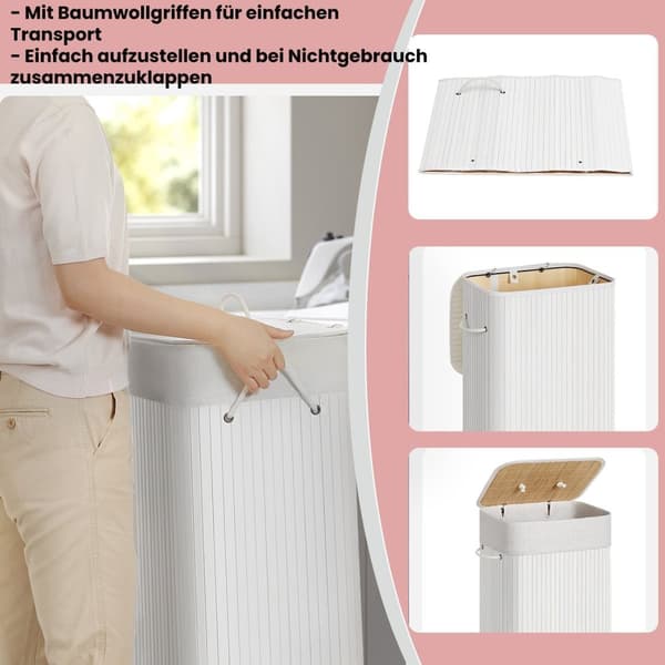 Rootz 72L Bambusvaskeri Basket - Tøjhæmmer - Vaskeri Collector - Miljøvenlig - 40 cm x 30 cm x 60 cm
