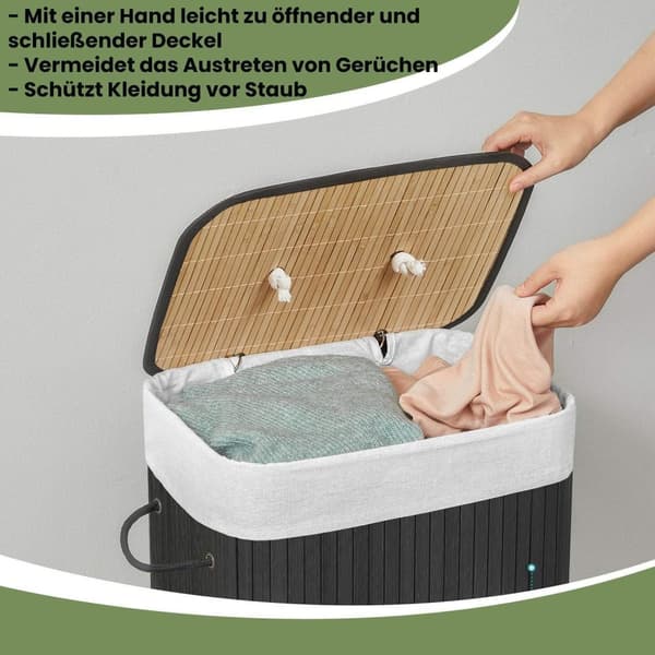 Rootz bambusvaskekurv med låg - tøjhæmmer - Bambusopbevaringsbakke - 72L kapacitet - 40x60x30cm