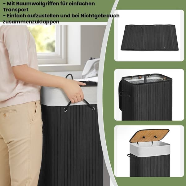 Rootz bambusvaskekurv med låg - tøjhæmmer - Bambusopbevaringsbakke - 72L kapacitet - 40x60x30cm