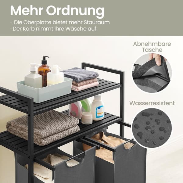 Rootz vaskeri kurv 2 rum - vaskeri samler - vaskeri - organiser effektivt - 73 cm x 33 cm x 92 cm