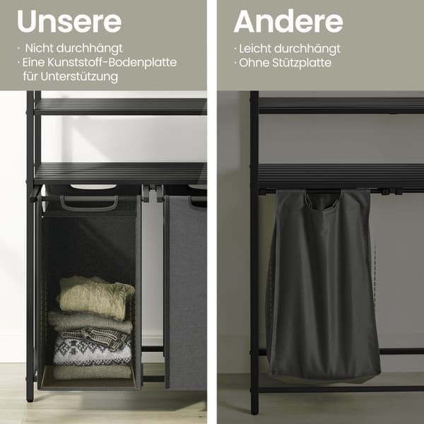 Rootz vaskeri kurv 2 rum - vaskeri samler - vaskeri - organiser effektivt - 73 cm x 33 cm x 92 cm