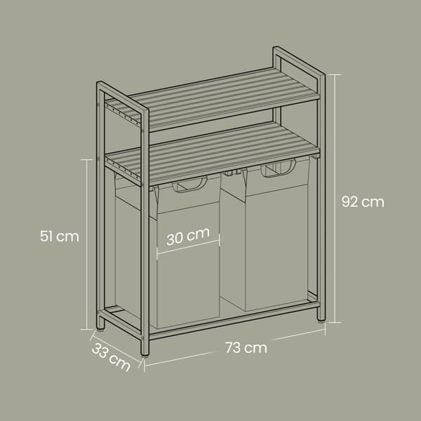 Rootz vaskeri kurv 2 rum - vaskeri samler - vaskeri - organiser effektivt - 73 cm x 33 cm x 92 cm